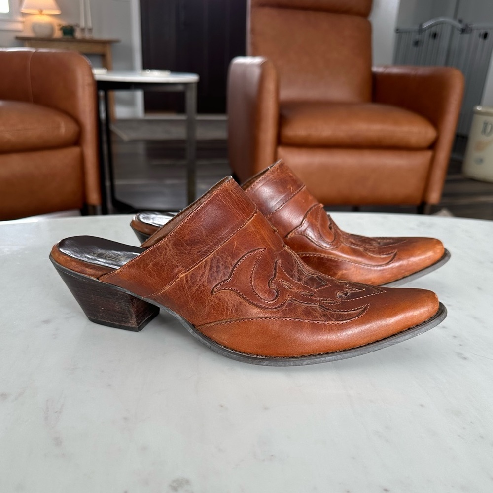 Roadwolf Leather Western Heeled Mule Slip on